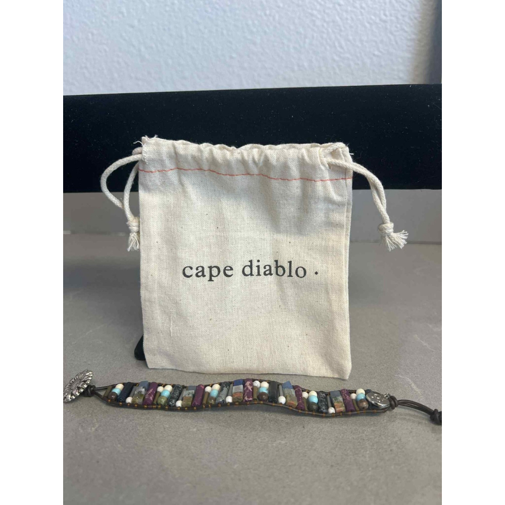 Cape Diablo Handmade Gemstone Bracelet Multicolor Natural Beads with Pouch NEW